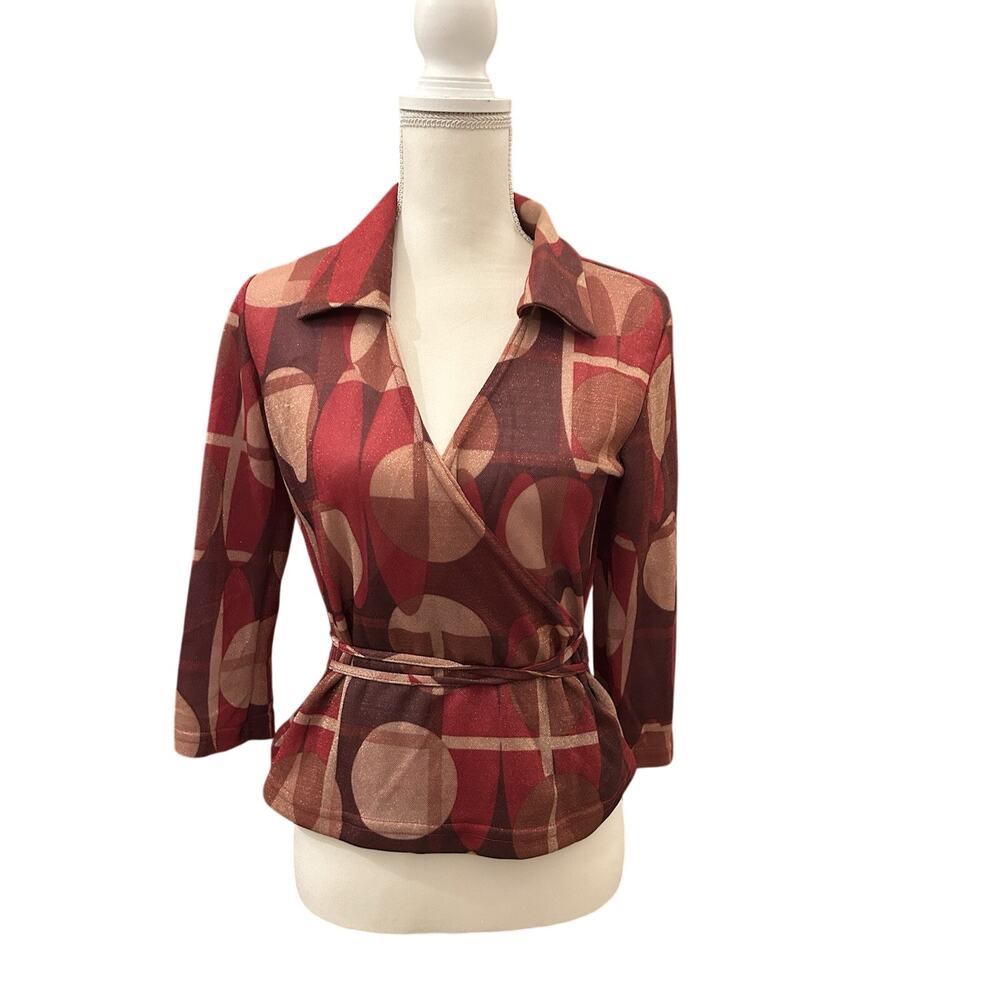 Via Sheer Vintage office siren Cross tie Blouse Abstract Boho‎ Core Disco